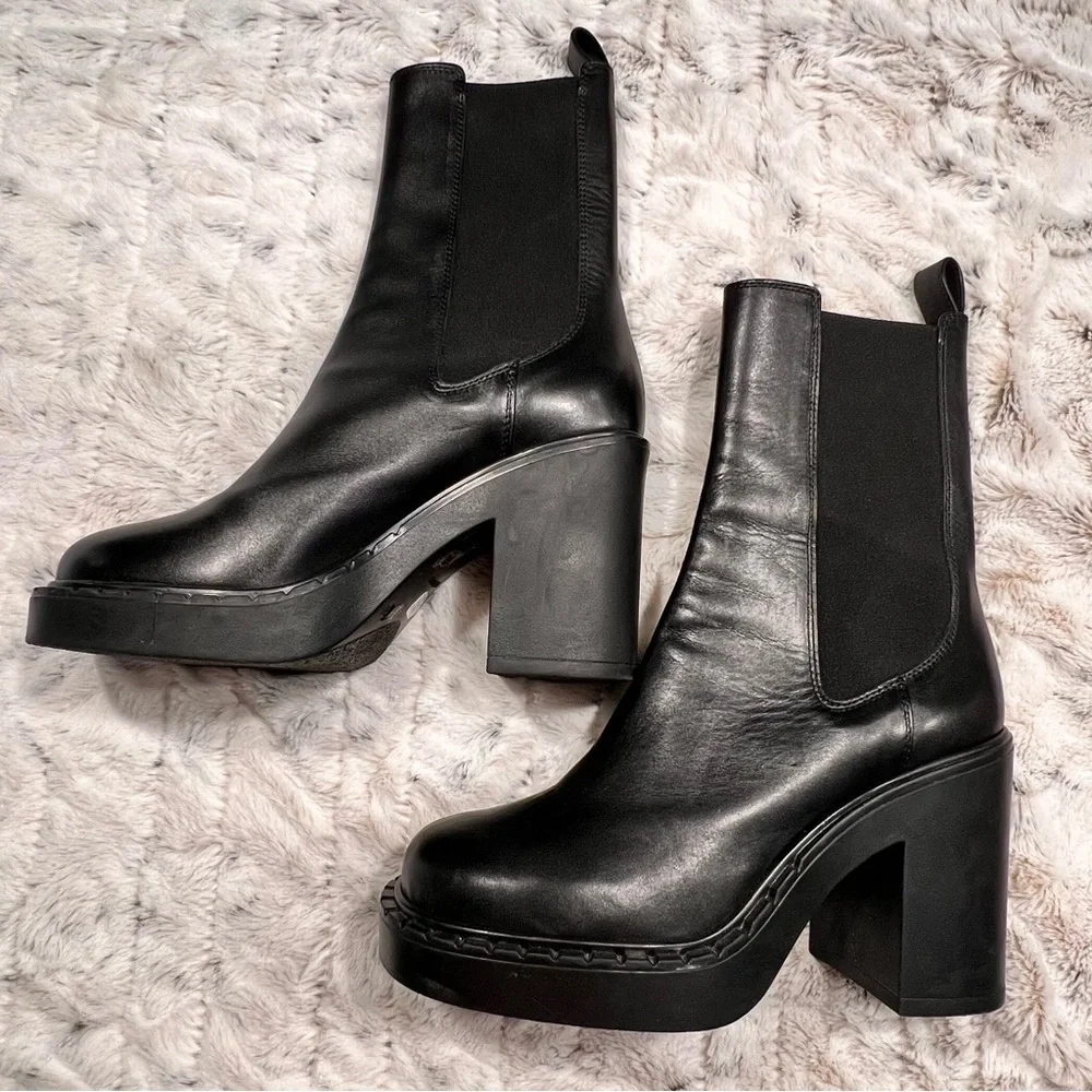 NWOB Barbara Bui Black Elastic Leather Platform Ankle Boots Sz-US-9.5/EU-39.5